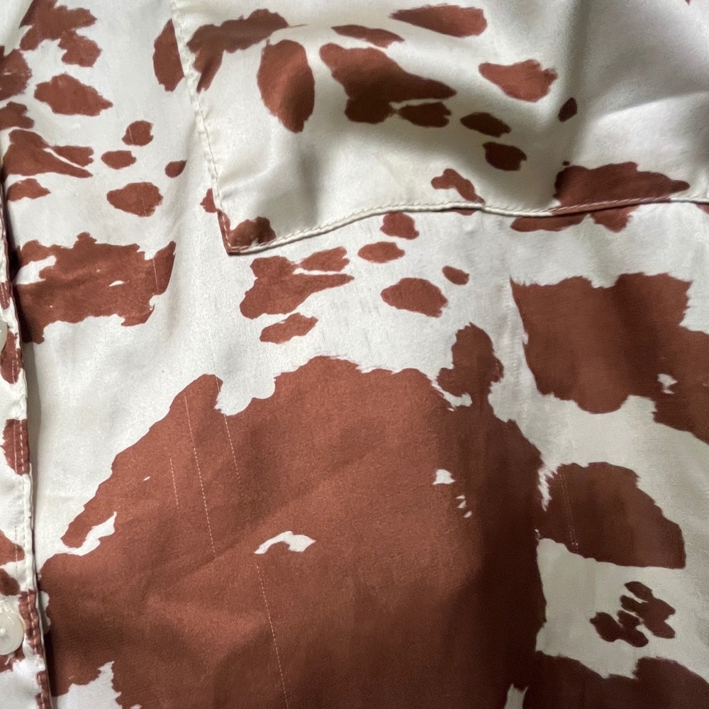 Show Me Your Mumu Overslept PJ Set Brown White Holy Cow Print Satin Cowgirl M - Picture 7 of 14